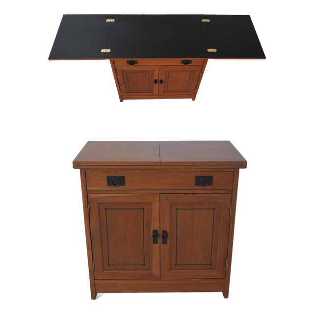 Stickley Cherry Mission Inlaid Fold Top Bar Cabinet For Sale