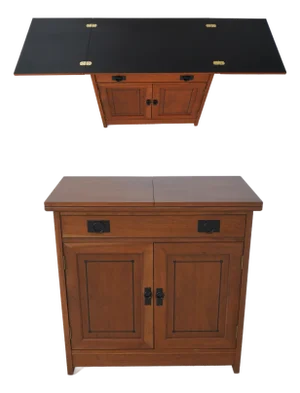Stickley Cherry Mission Inlaid Fold Top Bar Cabinet