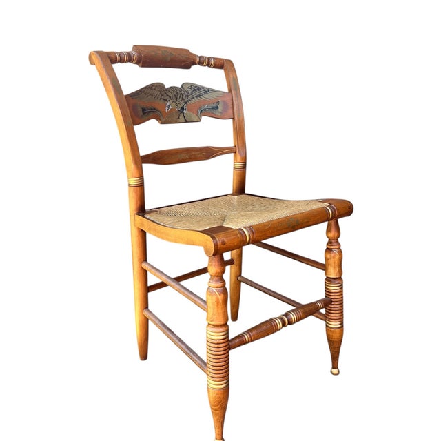 Ethan Allen Ethan Allen Hitchcock Maple American Eagle Back Rush Seat Chair For Sale - Image 4 of 8