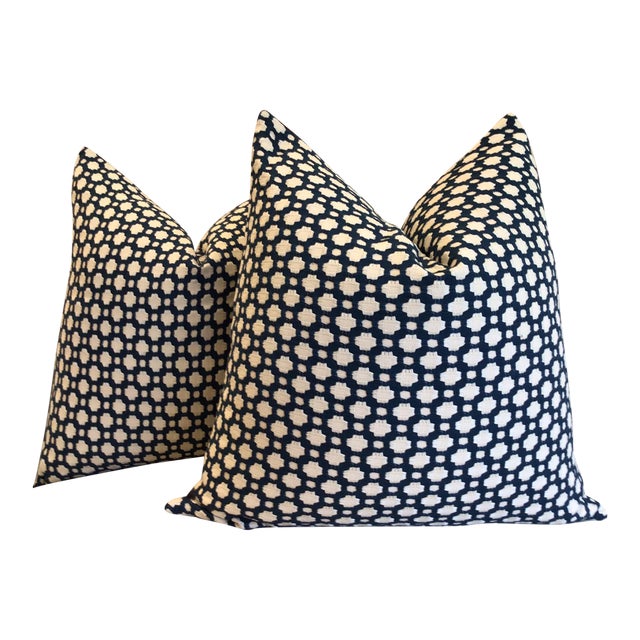 Schumacher “Betwixt” Indigo Pillows - a Pair For Sale