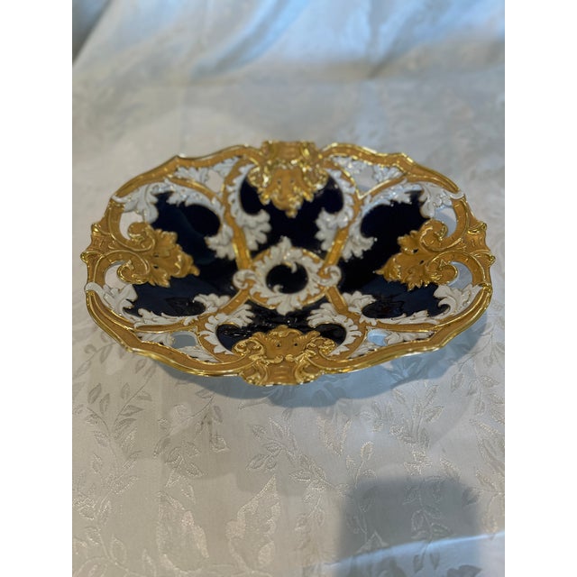 Antique Meissen Porcelain Oval Reticulated Serving Dish - Retailer Ernst Wahliss Wien For Sale - Image 9 of 10