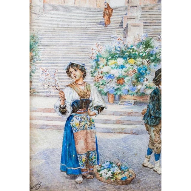 Ettore Ascenzi, The Spanish Steps, Rome, 19th Century, Watercolour, Framed For Sale - Image 4 of 13