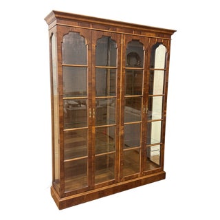 Vintage Henredon Burl Wood Double Lighted Curio China Cabinet For Sale