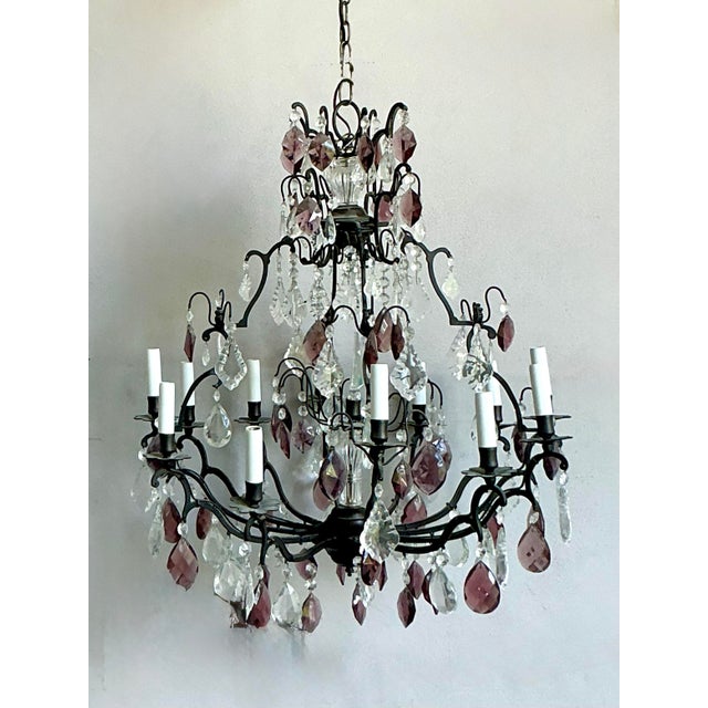 Vintage Regency Cut Crystal Chandelier For Sale - Image 4 of 6