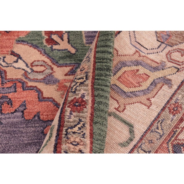 Shabby Chic Vintage‑Inspired Medallion Green/Ivory Hand Knotted Wool Rug - 7'11'' X 9'11'' For Sale In New York - Image 6 of 9