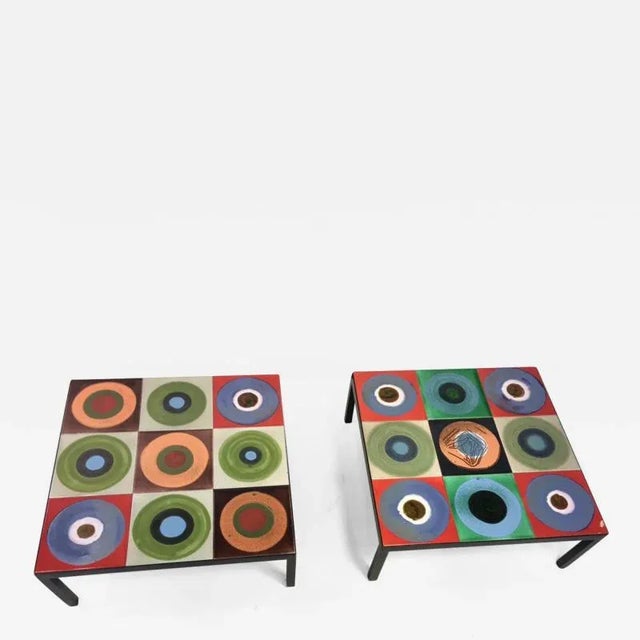 Colorful Modern Tile Tables by Roger Capron - a Pair For Sale - Image 9 of 9