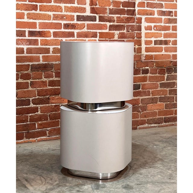 Vintage 1980's Postmodern Light Gray Formica & Chrome Drum Side Tables - a Pair For Sale - Image 4 of 7