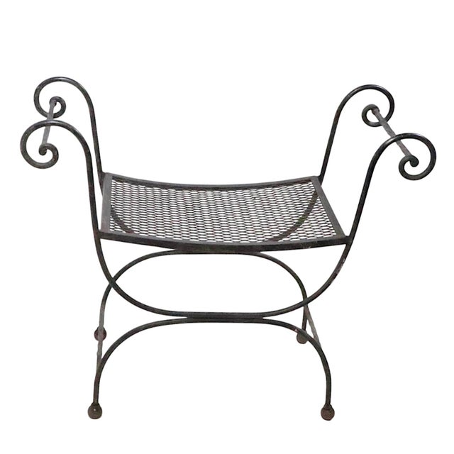 Mid 20th Century Hollywood Regency Wrought Iron Saddle Seat Bench For Sale - Image 13 of 13
