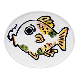 Louisville Stoneware Fish Platter – Vintage Hand‑Painted Oval Stoneware Serving Tray, Colorful Folk Art Pottery For Sale