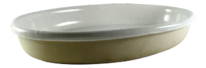 13-3/8" Bennington Potters Glossy White Matte Tan Oval Baker Serving Bowl