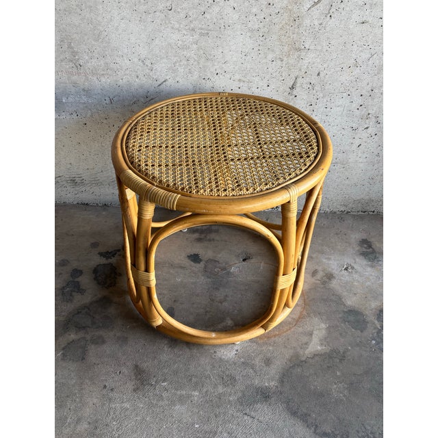 Champagne Vintage Coastal Mid Century Riviera Rattan and Cane Side Table For Sale - Image 8 of 8