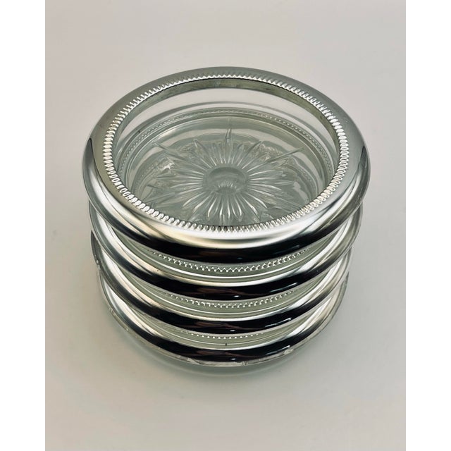 1950s 1950’s Italian Silver-Plate Crystal Coasters- Set of 4 For Sale - Image 5 of 6