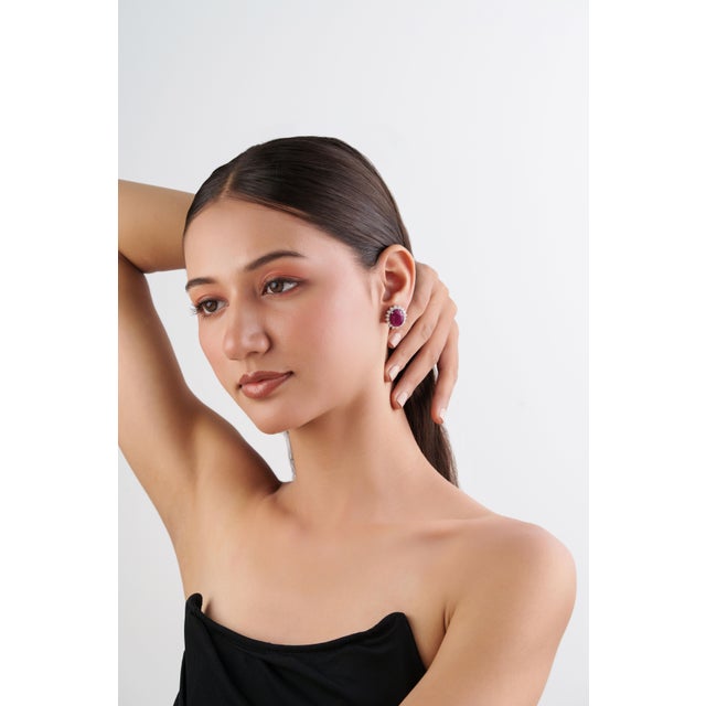 Vintage 14k White Gold Ruby 18.91ct & Diamond 2.3ct Stud Earrings- A Pair For Sale - Image 10 of 15