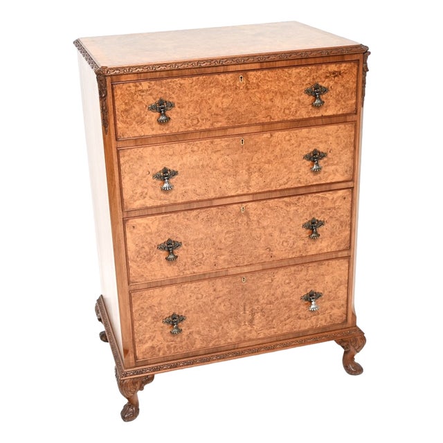 Antique Burr Walnut Chest of Drawers, 1920s For Sale