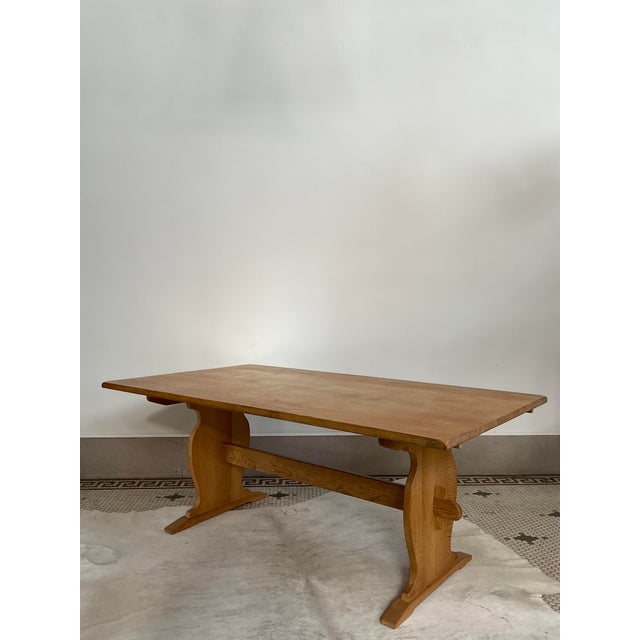Wood 1970s Oak Trestle-Dining Table, Manner of Henning Kjaernulf For Sale - Image 7 of 17