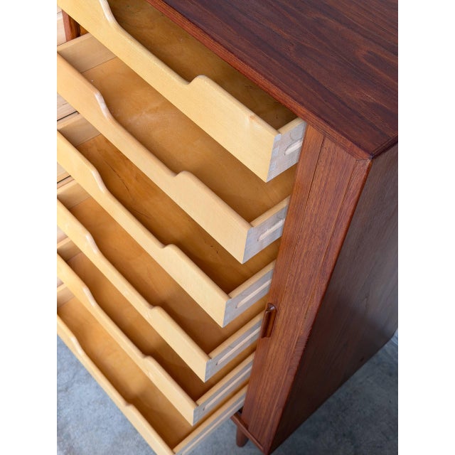 In Style of Arne Vodder Teak Gentlemen’s Chest Wooden Highboy Dresser Denmark Mid-Century Modern 1960s For Sale - Image 4 of 9