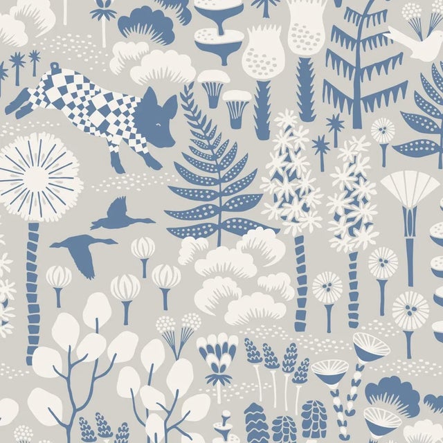 Sample - Borastapeter Hoppmosse Wallpaper in Dove and Blue For Sale