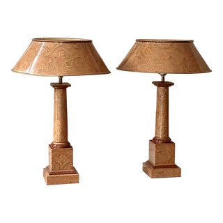 Pair Neoclassical Italian Tole Column Lamps For Sale