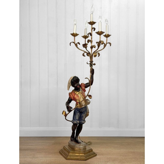 Rococo Vintage Italian Venetian Figural Boy Candelabra Table Lamp For Sale - Image 3 of 16