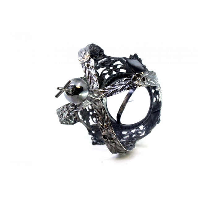 Marian Crown in Oxidized Silver with Cutouts and Floral Motifs For Sale - Image 4 of 7