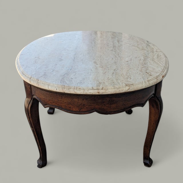 Vintage Faux Travertine-Top Coffee Table With Cabriole Legs, Marble For Sale - Image 9 of 15