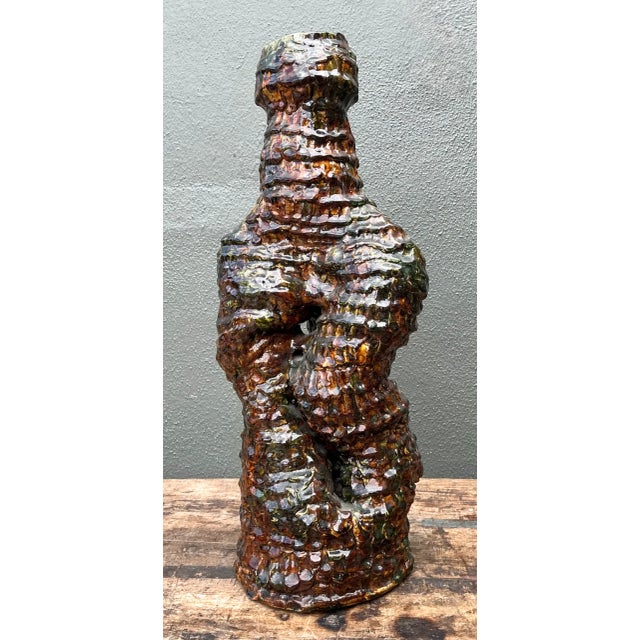 Mid-Century Modern Vintage Sculptural Textured Ceramic Vase For Sale - Image 3 of 12