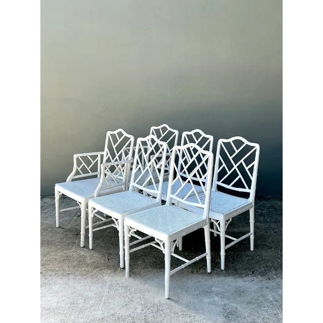Late 20th Century Vintage Chinese Chippendale Cane Dining Chairs - Set of 6 For Sale - Image 5 of 12