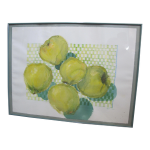 Elizabeth Rocchia Framed Geometric Fruit Pear Still Life Watercolor Painting