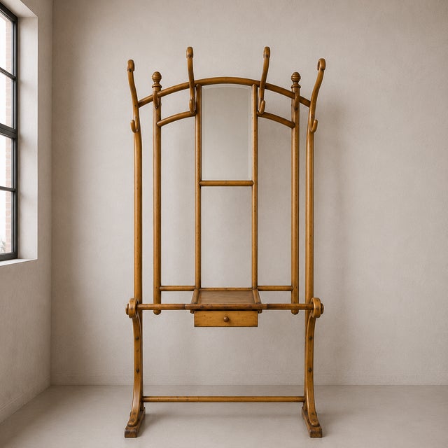 An elegant bentwood hall stand, believed to be Thonet's No. 10905 model, dating from the early 1900s. Executed in a...