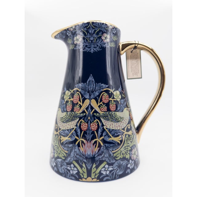 Morris & Co. Strawberry Thief Porcelain Pitcher With a Stunning Navy & Gold Motif For Sale - Image 10 of 10
