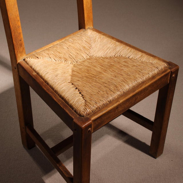 Brutalist Oak & Rush Chairs, Europe, 1960s For Sale - Image 16 of 17