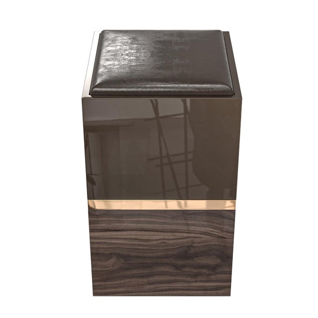 Wood "Galeone" Bar Stool With Stainless Steel, Walnut and Bronze Details For Sale - Image 7 of 8