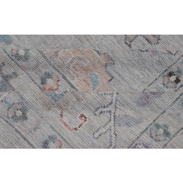 2020s All Over Modern Floral Oushak With a Light Blue-Gray Field and Border With Color For Sale - Image 11 of 13