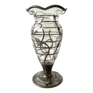 Vintage Art Nouveau Sterling Silver and Glass Vase