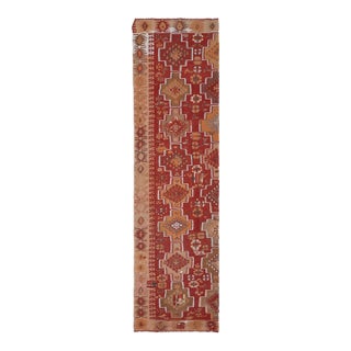 1970s Vintage Handmade Wool Cotton Red Crimson Runner Rug For Sale
