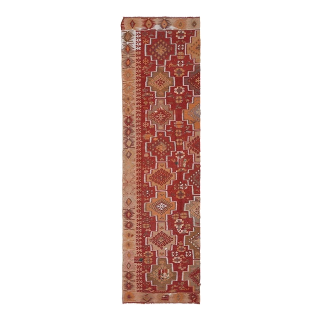 1970s Vintage Handmade Wool Cotton Red Crimson Runner Rug For Sale
