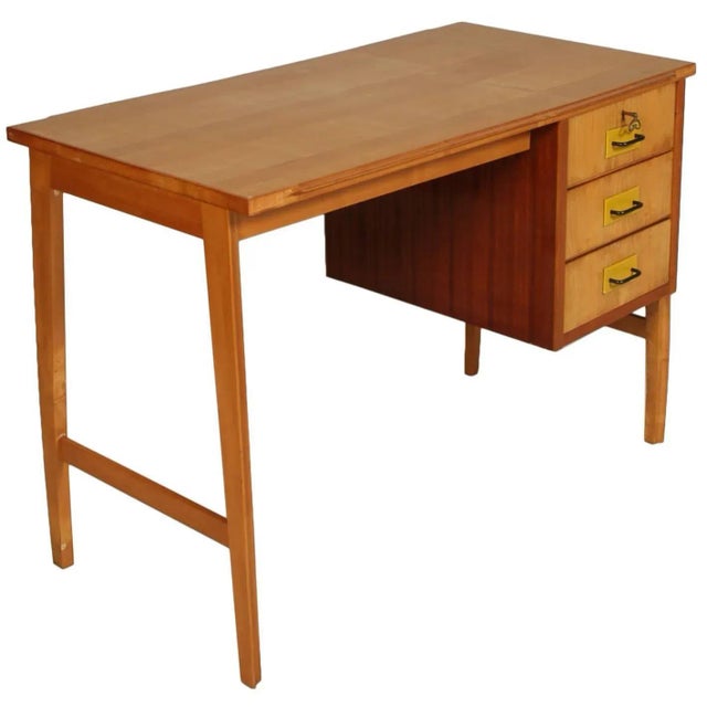 Wood Mid-Century Modern Desk in Beech, Maple, and Mahogany For Sale - Image 7 of 7