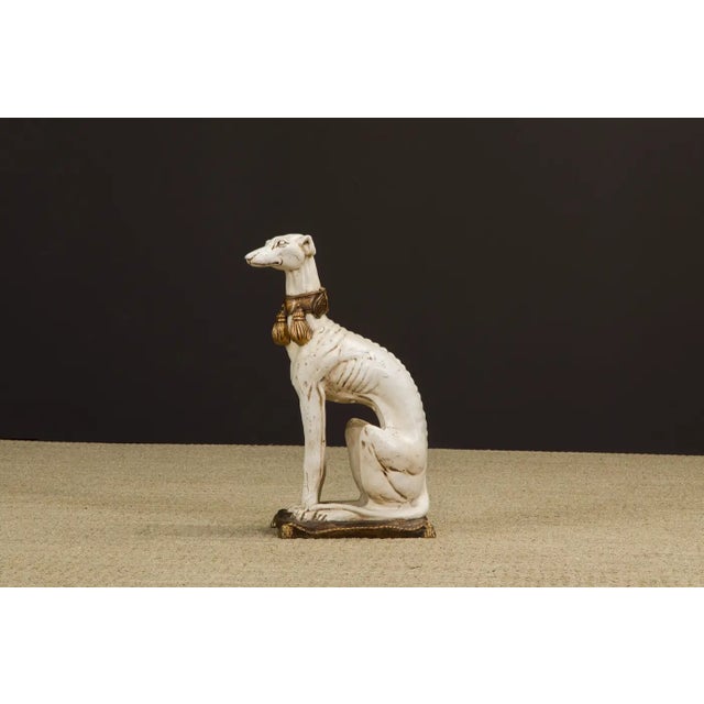 Midcentury Whippet Dog Sculpture in Painted Composite With Gilded Collar For Sale - Image 10 of 17