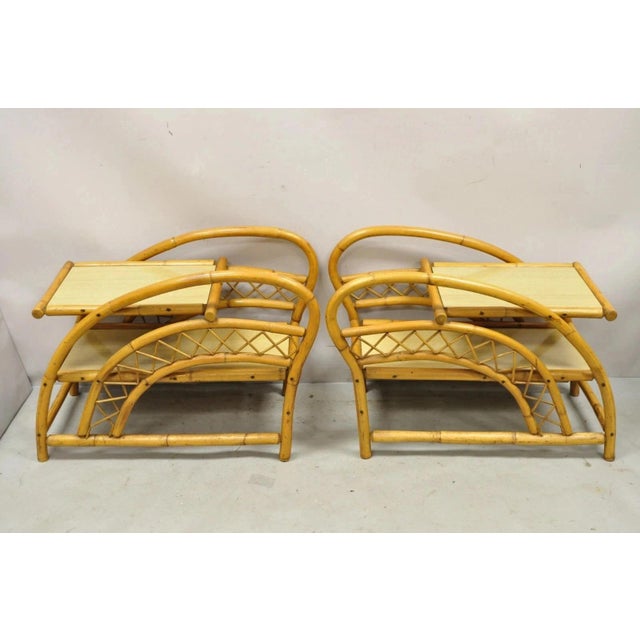 Vintage Tiki Rattan Bentwood Bamboo 2 Tier Sculptural End Tables - A Pair For Sale - Image 10 of 12