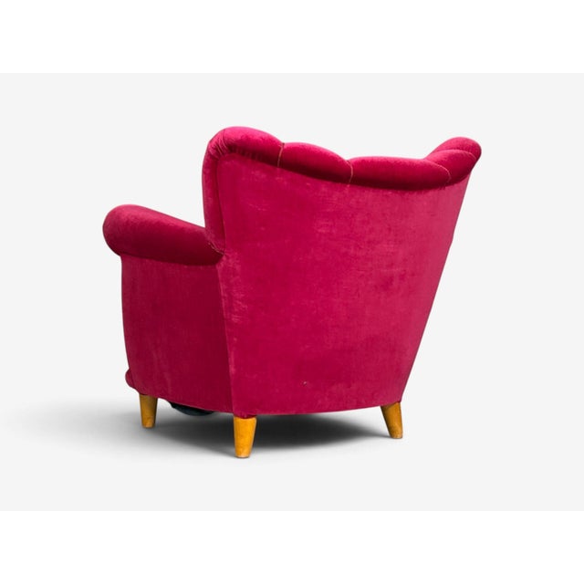 Swedish Cabinetmaker, Lounge Chairs, Red Velvet, Lacquered Wood, Sweden, 1940s For Sale - Image 12 of 13