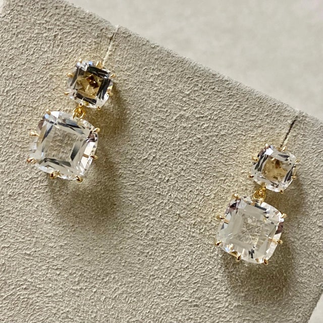 2020s Syna Yellow Gold Rock Crystal Cushion Earrings, a Pair For Sale - Image 5 of 6