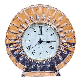 Vintage MCM Staiger Quartz Lead Crystal Mantel Desk Clock For Sale