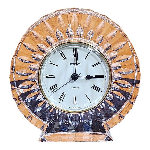 Vintage MCM Staiger Quartz Lead Crystal Mantel Desk Clock For Sale