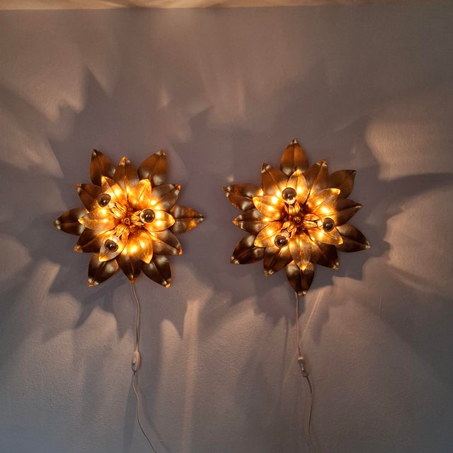 Mid-Century Wall Lamps with Florentine Design, 1970s, Set of 2 For Sale - Image 14 of 16