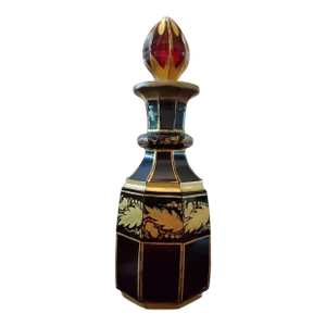 Antique Bohemian Glass Ruby Gilt Gold Perfume Bottle