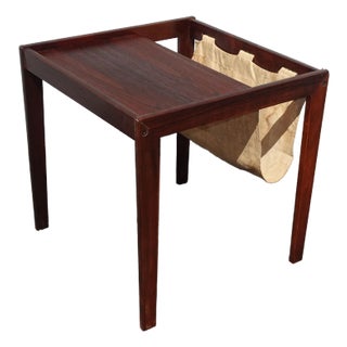 Vintage Mid Century Modern Magazine Side Table W Magazine Pouch Made in Denmark For Sale