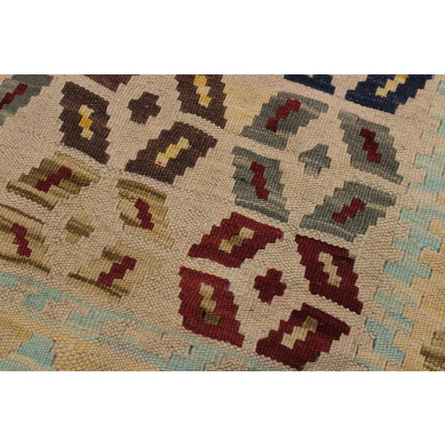 Tribal Kilim Tan Red Wool Rug - 4'7" X 6'8" For Sale - Image 4 of 7