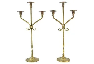 Antique 21" Brass Candle Holders - a Pair