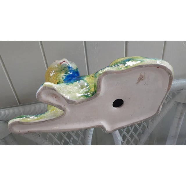 Blue Mid Century Italian Majolica Blue, Green, Yellow Ceramic Cat For Sale - Image 8 of 11