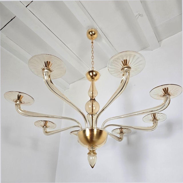 1980s 1980s Mid Century Modern Beige Murano Glass Chandelier For Sale - Image 5 of 11